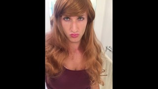 Crossdresser Being Sexy (loop) Red Brunette Crossdresser Ladyboy Tranny Transvestite Trap Transsexual Tranisa Brown Hair Sexy Brown Feminization Cross