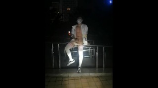 White Student Outside Stockings