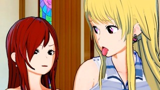 Fairy Tail - Люси трахнул Futanari Эрза 3d Hentai