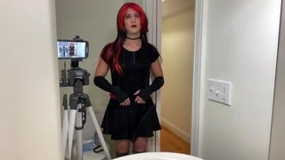 Hot Goth Crossdresser Jerking Off