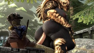Wild Pounding Futanari Futanari arbiter Massive Cock Sangheili ass Halo Big Tits Rayhuma 3d alien