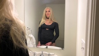 Blonde Crossdresser Jerking Off