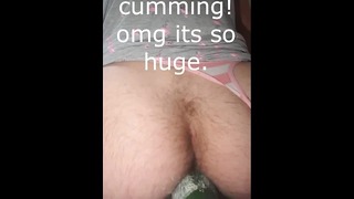 Hung Sissy Wears Sisters Cloths And Rides Huge Cucumber BBC Cuck