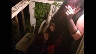 Chubby Goth Transgirl Gets Blowjob While Smoking Outside