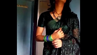 Crossdresser In Green Saree