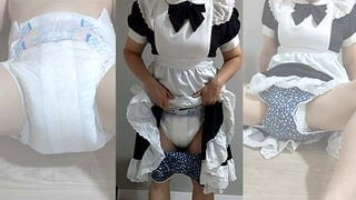 Crossdresser Wearing A Maid Dress And A Thick Diaper And Jerking Off 01 メイド 男の娘 洋服 偽娘 おむつ