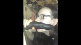 Femboy Playing With Big Dildo And Cumming On His Thigh Highs