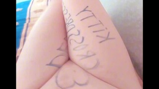 Hands-Free Cumshot Your Name On My Legs And I Am Masturbating Without Using Hands Swallowing Cute Co