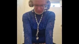 Sissy In Blue Lace Top Riding Dildo