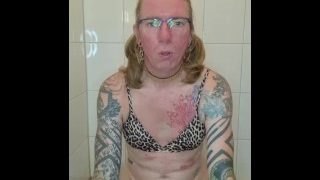 Sissy In Leopard Bikini Fucks Dildo