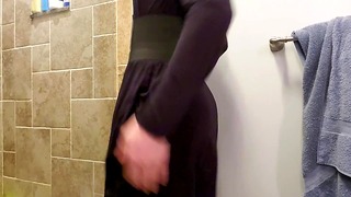 Trans Femboy Plays With His Ass In A Dress And Fishnets