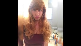 Reddish Brown Haired Crossdresser Tranny