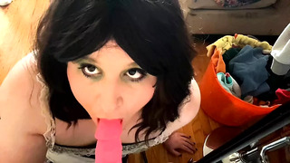 Sissy Maid Takes Break From Chores to Suck Her Dildo