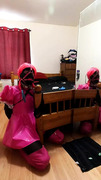 Sissy Maid Collared to Bed Post in Armbinder Self Bondage