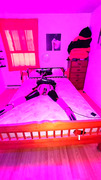 Sissy Maid in Armbinder and Ankle Cuffed to bed in Chastity