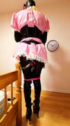Sissy Maid in Spiked Chastity Cage Cuffed to Bed Post