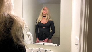 Blonde Crossdresser Jerking Off