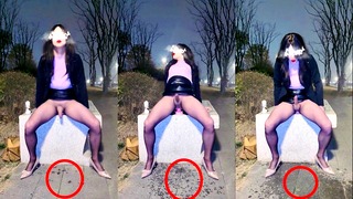 How did the slutty Chinese  ladyboy get the park sidewalk wet?