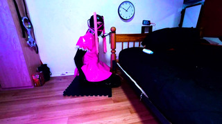 Sissy Maid Collared to Bed Post in Chastity
