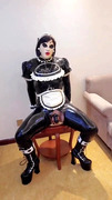 sissy rubber maid was fucked by dildo with a chastity