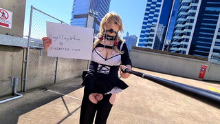 Sissy maid flashing in the city