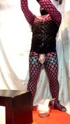 Show Sissy bitch pink bodystocking black with masturbation