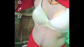 Indian Gay Crossdresser Gauri Sissy xxx video call in red saree showing his boobs and bra strap