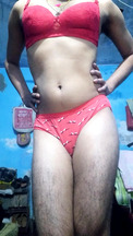 Indian Femboy Crossdresser Wearing His Step Sister’s Red Bra and Panties
