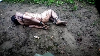 Sissy self Bondage in the Muddy Woods